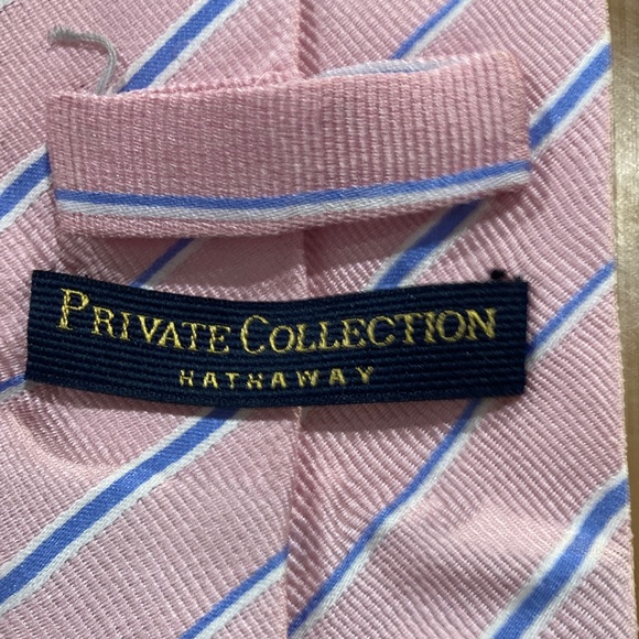 Hathaway Private Collection Elegant Pink and Blue Striped Men's Tie - Picture 2 of 3